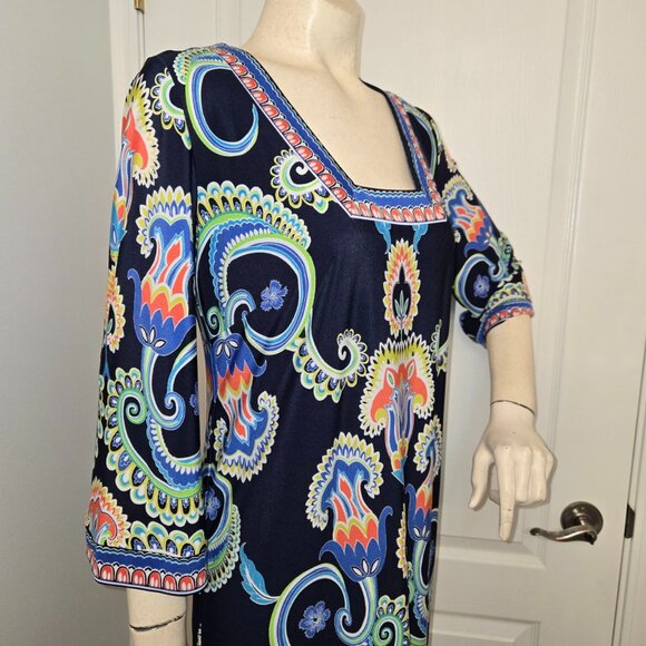 Laundry by Shelli Segal Three Quarter Sleeve Square Neck Printed Dress Size 4 - Picture 4 of 13